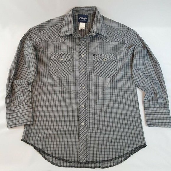 Wrangler Pearl Snap Blue Gray Plaid Long Sleeve We - Picture 2 of 10